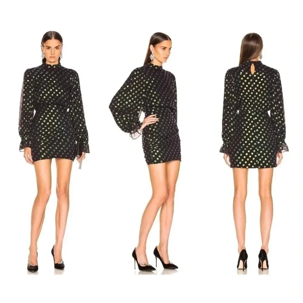 SALONI Rina Silk Blend Metallic Polka Dot Mini Sheath Dress Size 2